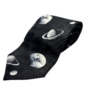 Mens Novelty Necktie Black Planets Earth Space Silk‎ Career Fashion Tie